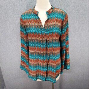 Ellen Weave  Womens  Bell Sleeve  Women  Top  L RN128653 Multi Color  Polyester